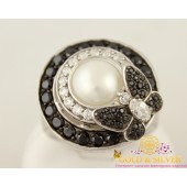 Серебряное кольцо с бабочкой в камнях кв976010с